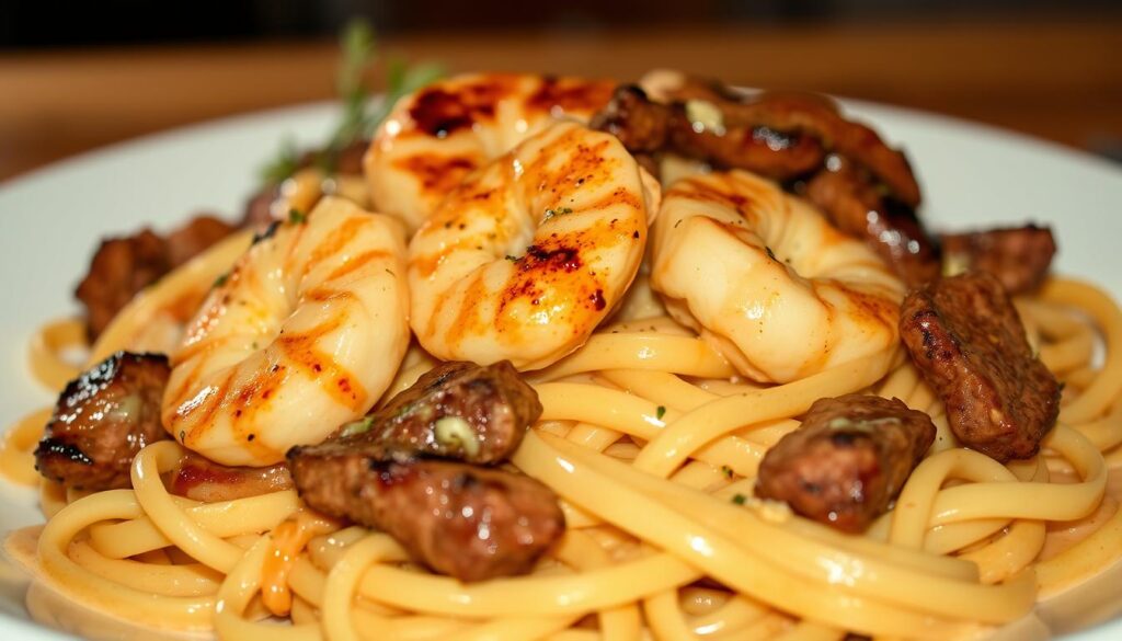 Cajun Shrimp and Steak Alfredo Pasta Cajun Shrimp and Steak Alfredo Pasta