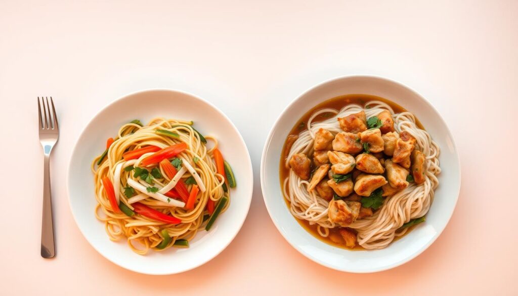 Gluten-free noodles and vegetarian chicken noodles Gluten-free noodles and vegetarian chicken noodles