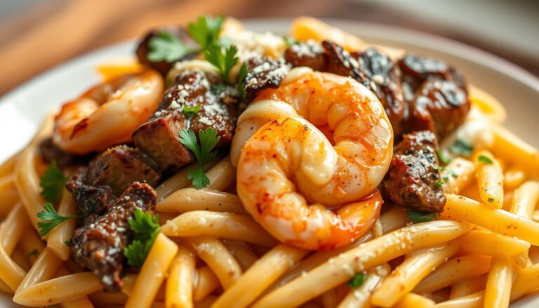 cajun shrimp and steak alfredo pasta