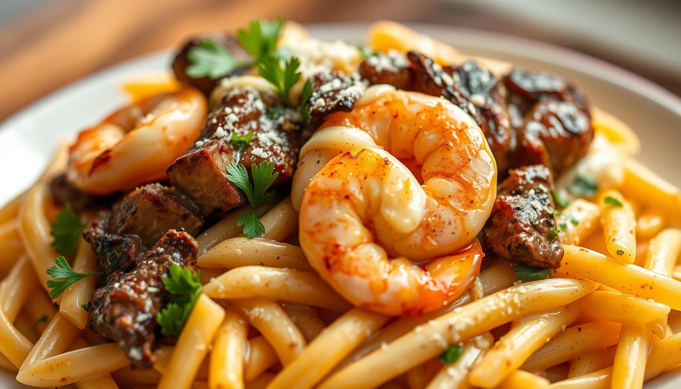 cajun shrimp and steak alfredo pasta