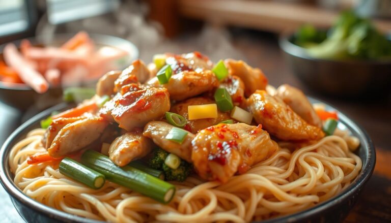 chicken on noodles