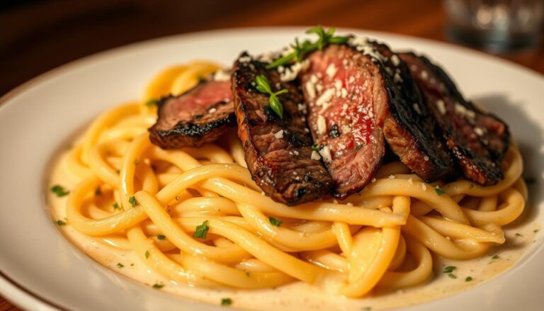 creamy pasta with steak