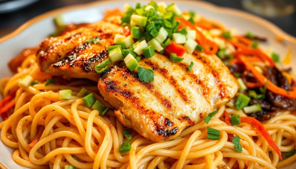 international chicken on noodles international chicken on noodles