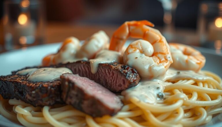 steak and shrimp alfredo