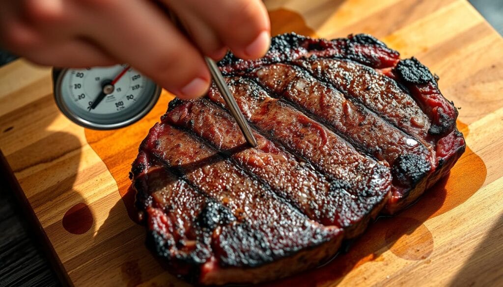 Using a meat thermometer for Delmonico steak Using a meat thermometer for Delmonico steak