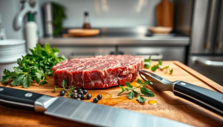 cooking a blue steak