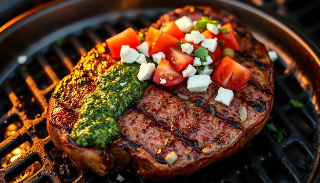 grilling hanger steak with toppings grilling hanger steak with toppings